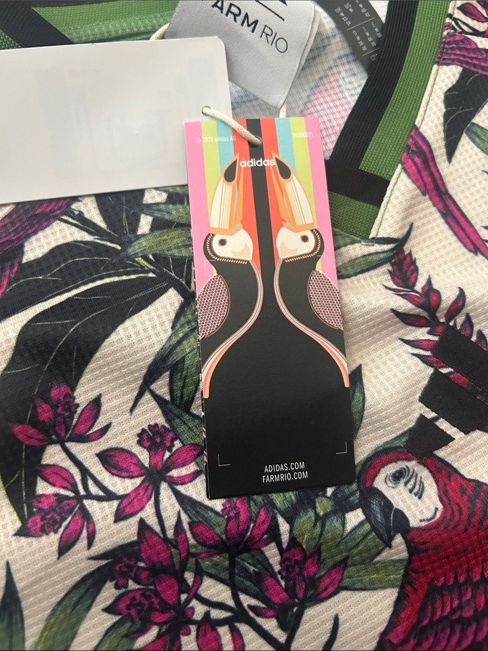 NWT Adidas x Farm Rio‎ Collab Tropical Floral Bird Print Jersey - Green & Pink - Picture 9 of 11